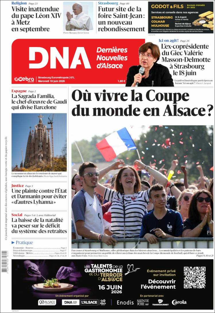 Portada de Les Dernières Nouvelles d'Alsace (Francia)