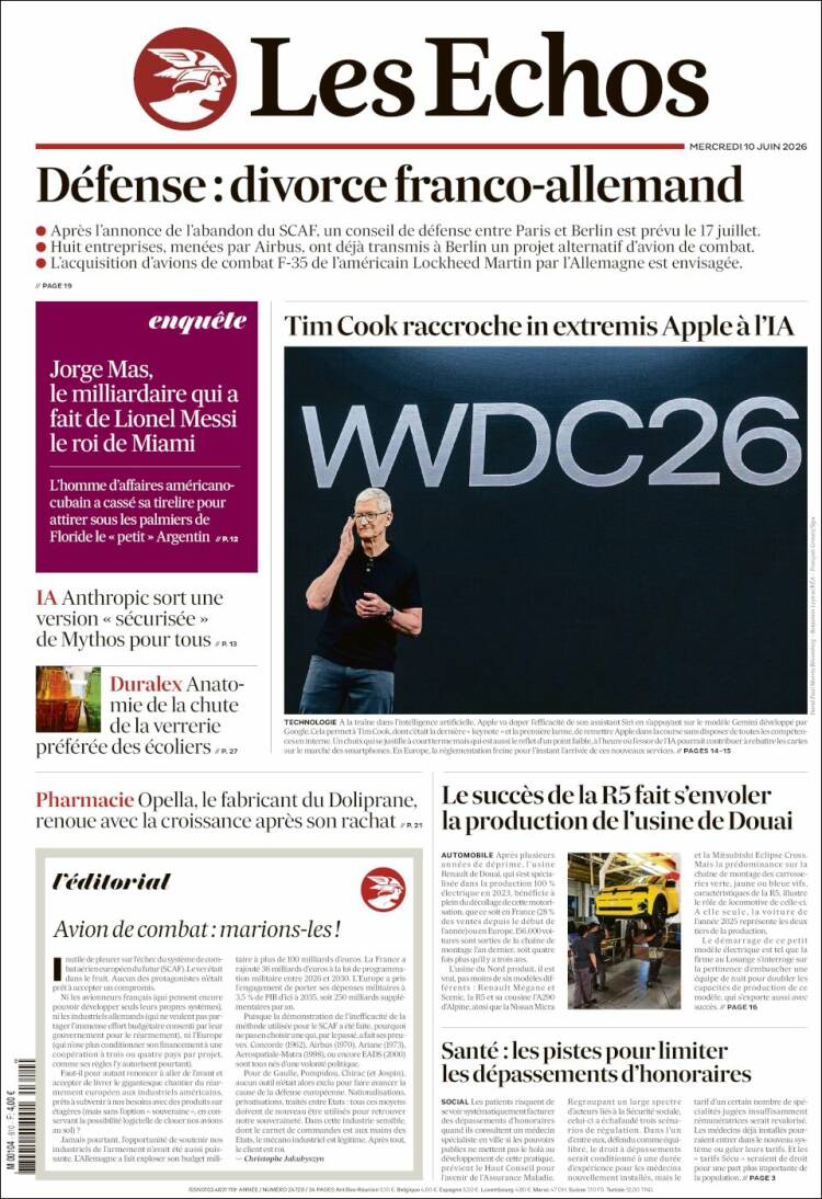 Portada de Les Echos (Francia)
