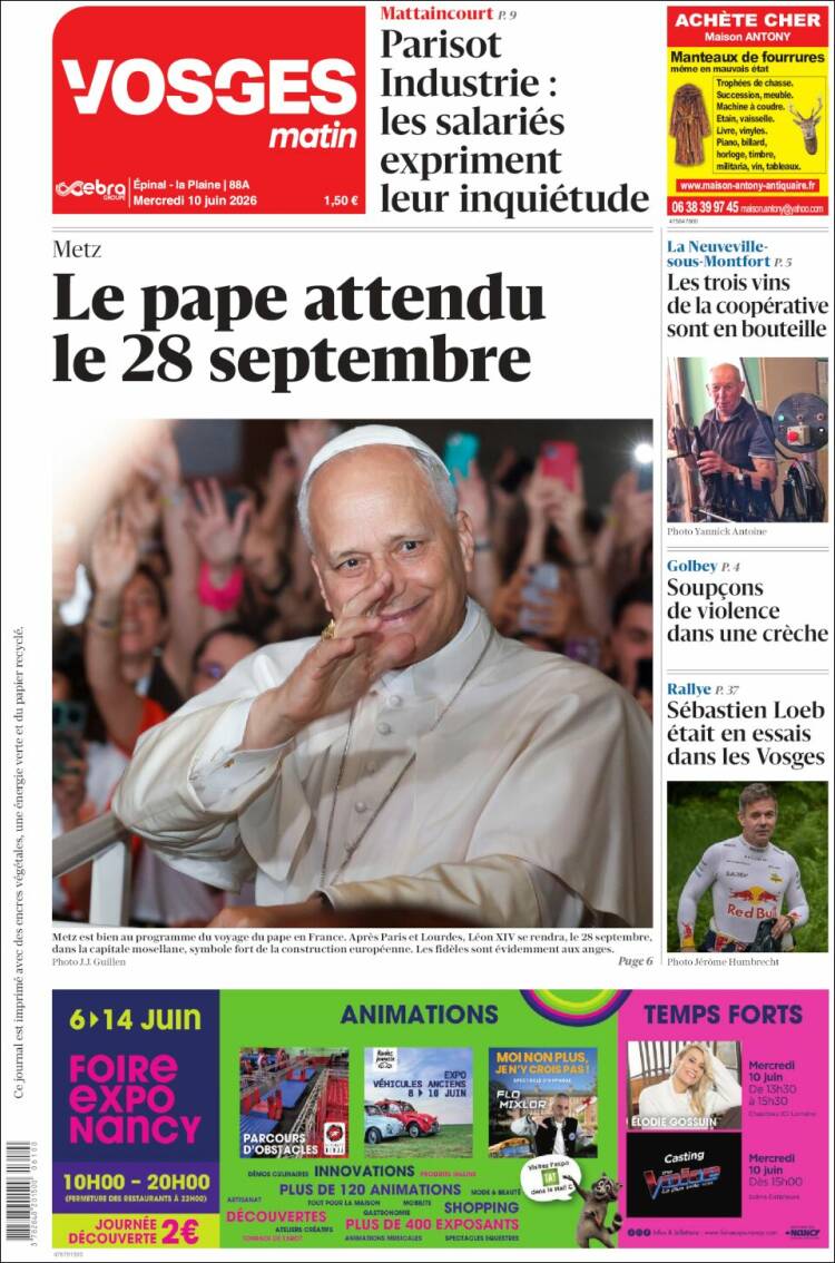 Portada de Vosges Matin (Francia)