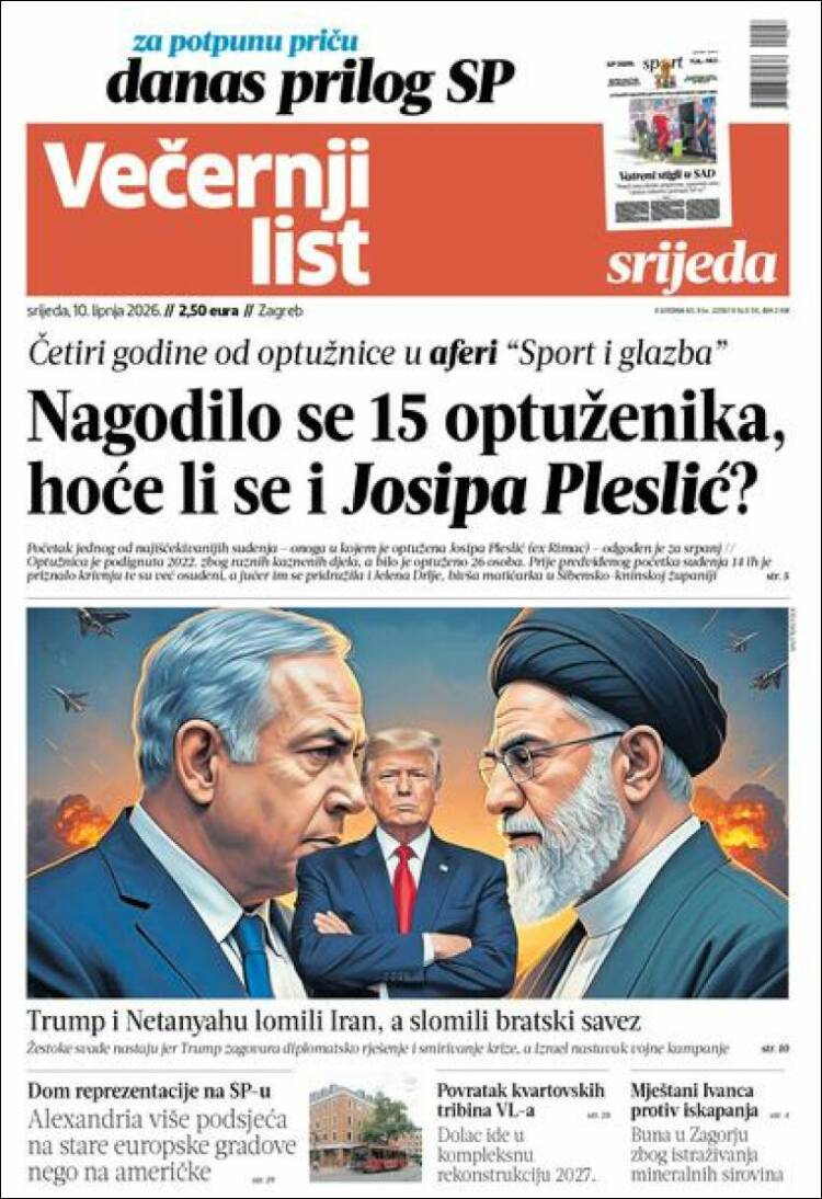 Portada de Večernji (Croacia)