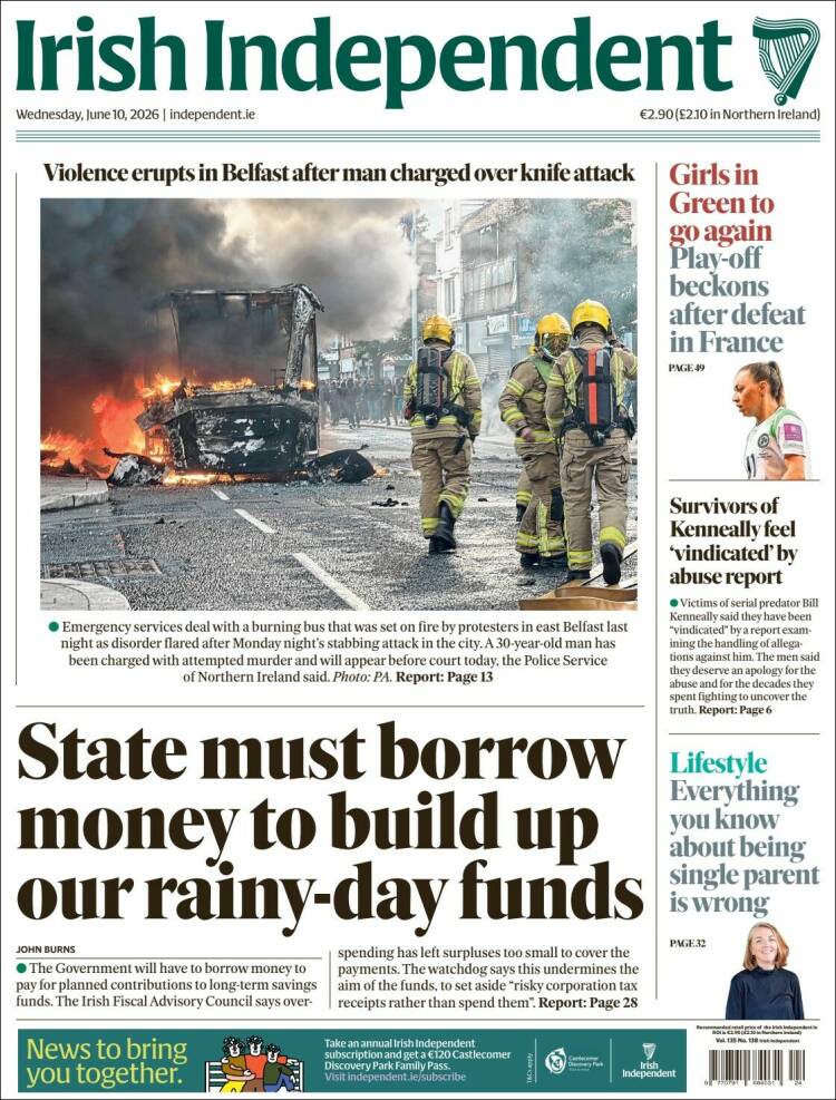 Portada de Irish Independent (Irlanda)