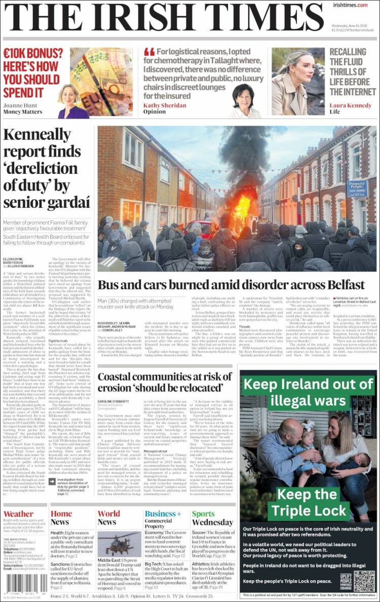 Portada de Irish Times (Irlanda)