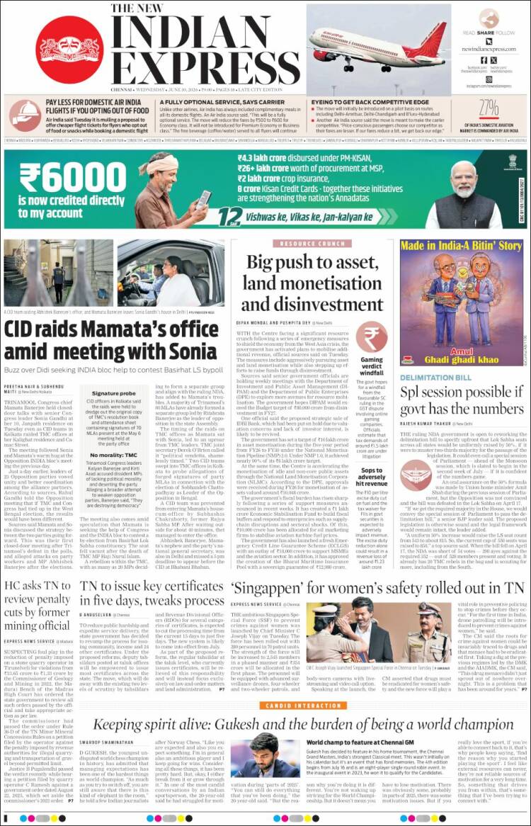 Portada de New Indian Express (India)