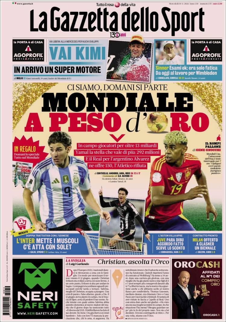 Portada de La Gazzetta dello Sport (Italia)