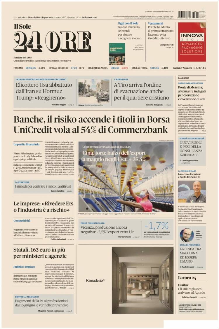 Portada de Il Sole 24 ORE (Italia)