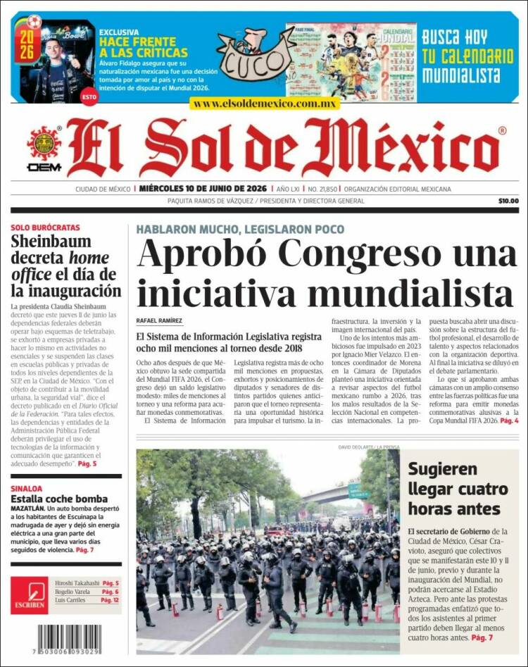 Portada de El Sol de México (M&eacute;xico)