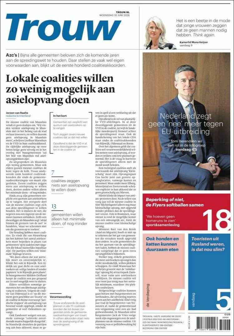 Portada de Trouw (Pa&iacute;ses Bajos)
