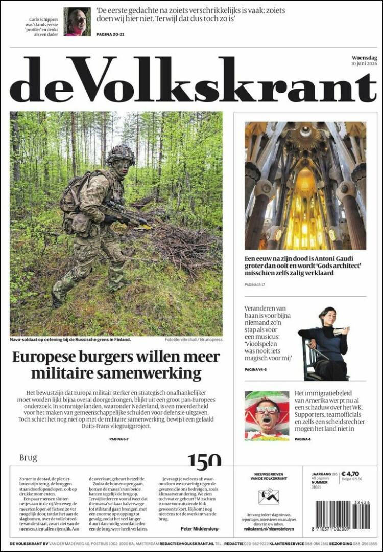 Portada de De Volkskrant (Pa&iacute;ses Bajos)