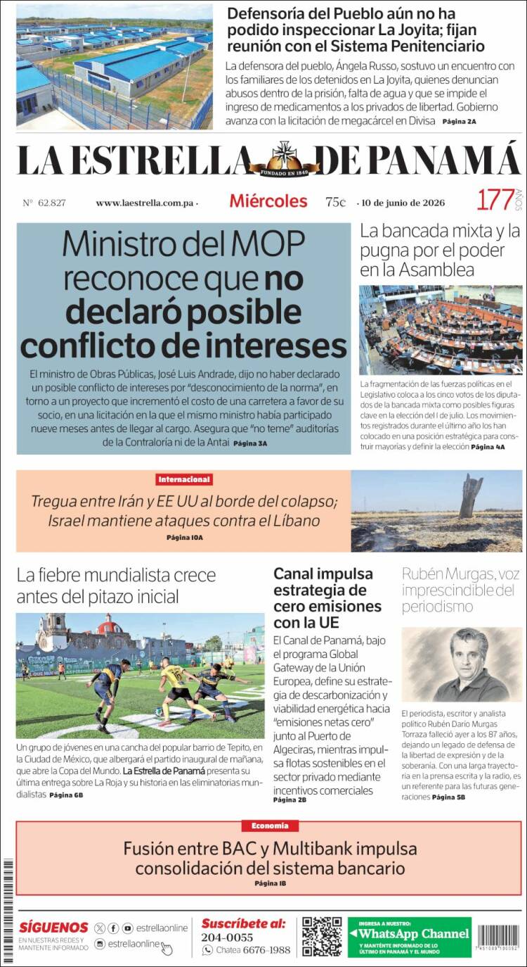 Portada de La Estrella de Panamá (Panam&aacute;)