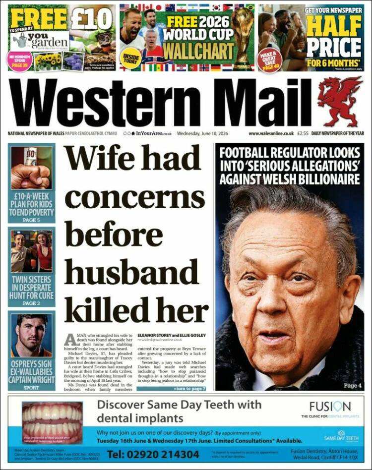 Portada de Western Mail (Reino Unido)