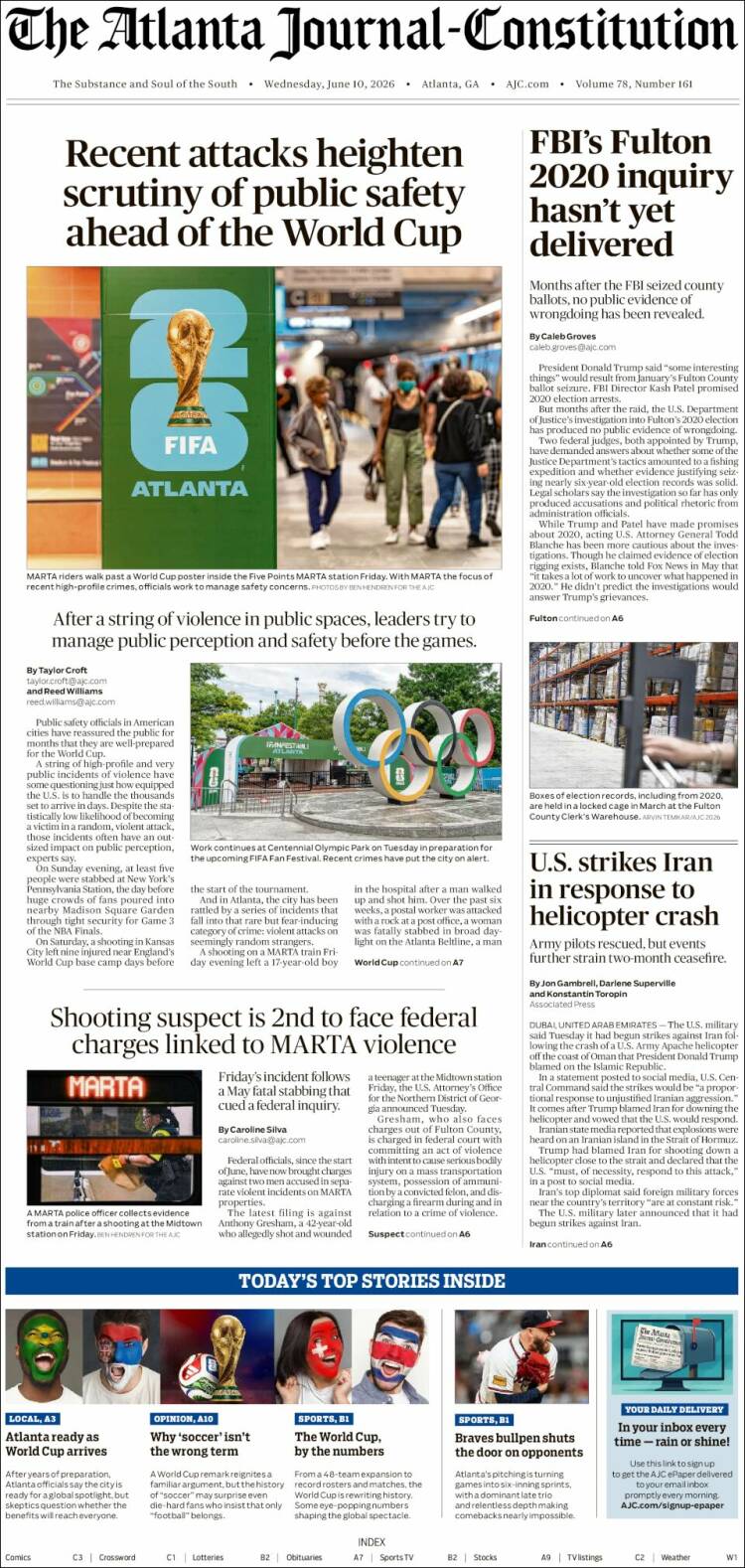 Portada de The Atlanta Journal-Constitution (USA)
