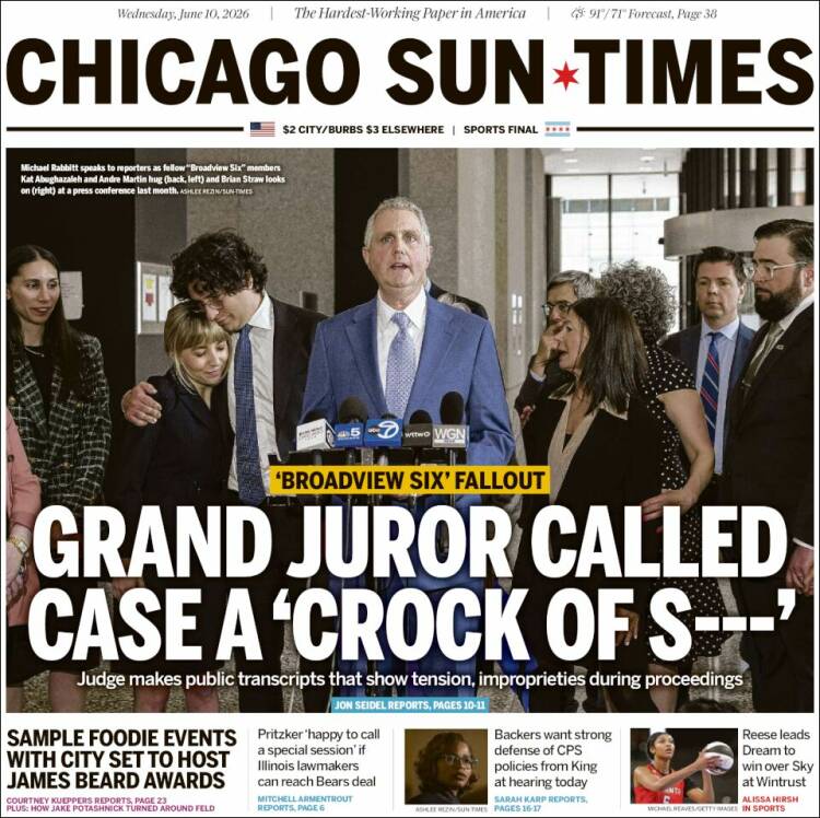 Portada de Chicago Sun-Times (USA)