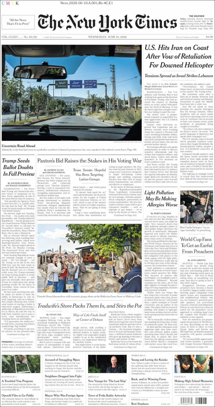 Portada de New York Times (USA)