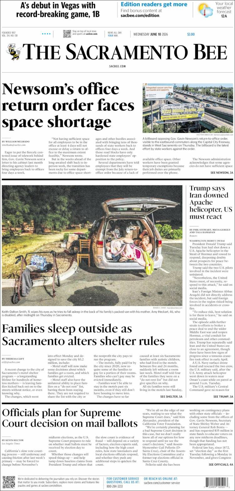 Portada de The Sacramento Bee (USA)