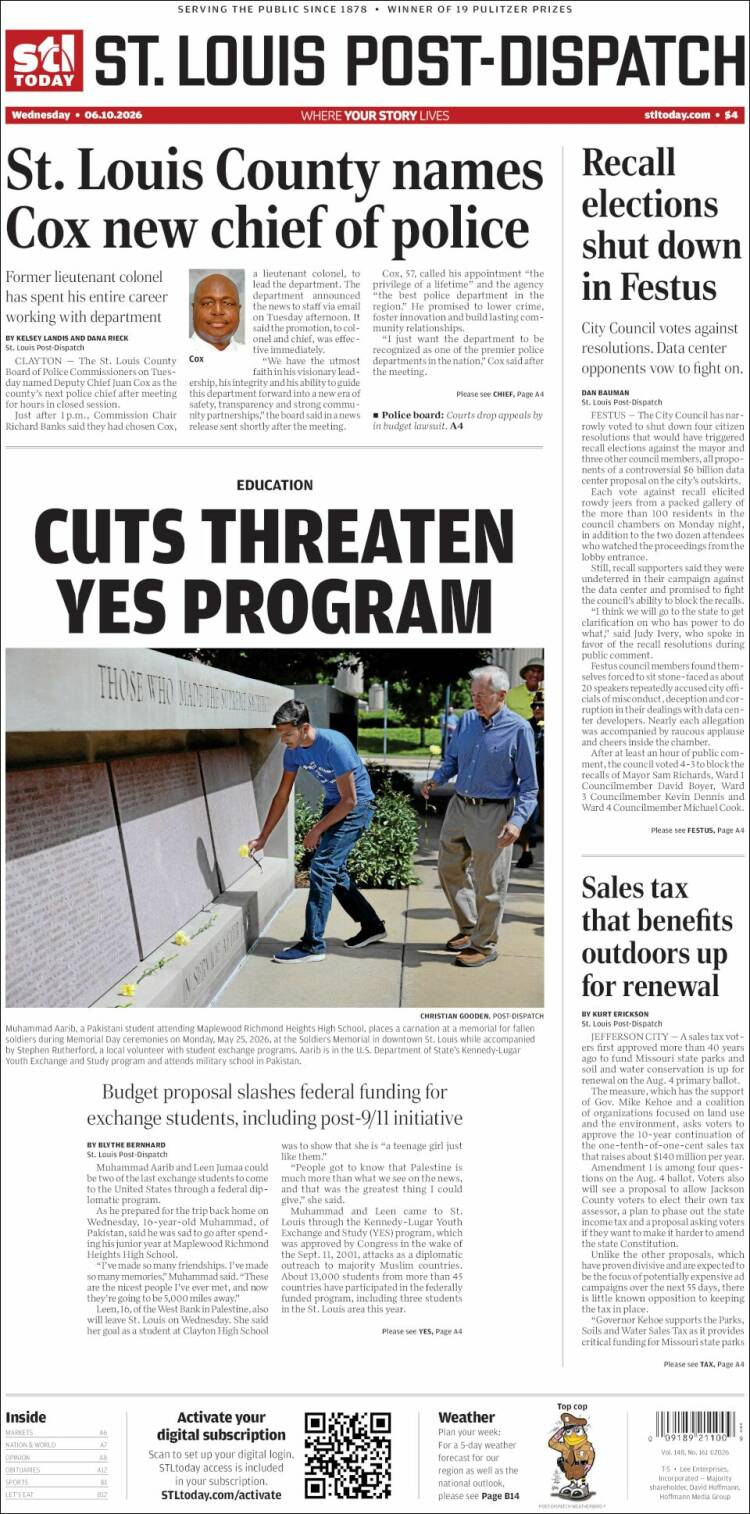 Portada de St. Louis Post-Dispatch (USA)