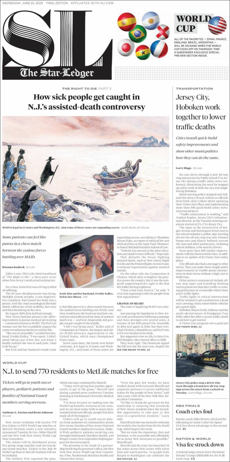 Portada de Star-Ledger (USA)