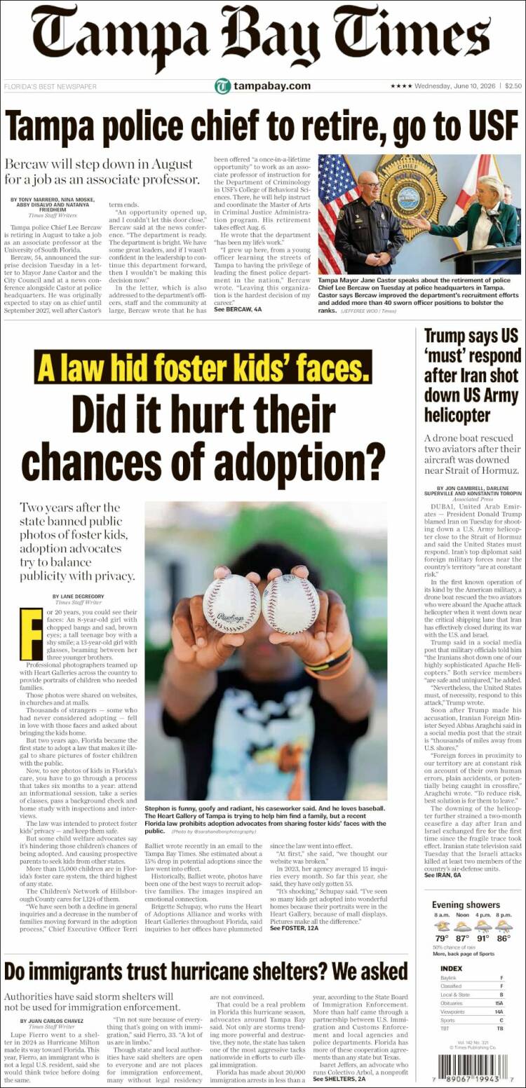 Portada de Tampa Bay Times (USA)