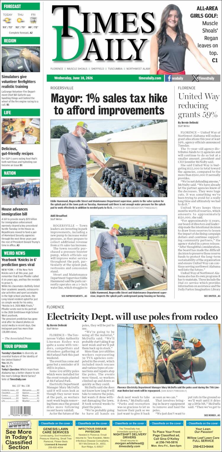 Portada de Times Daily (USA)