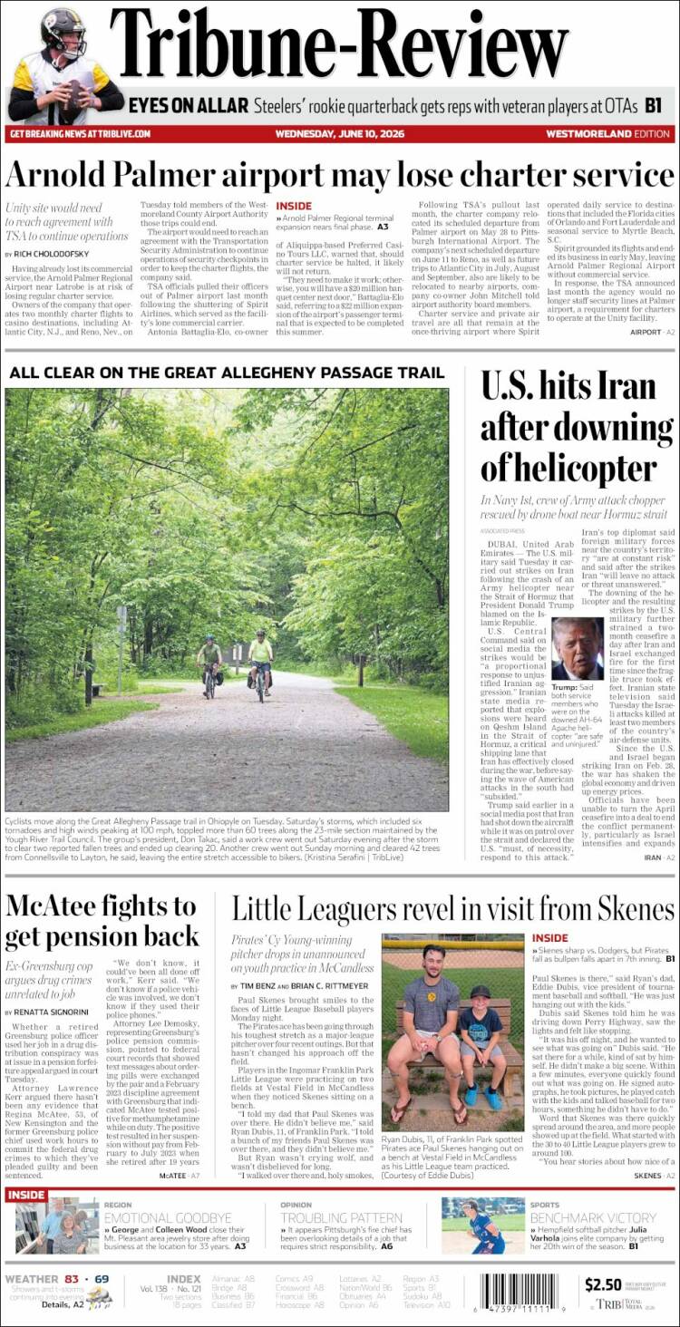Portada de Tribune-Review (USA)