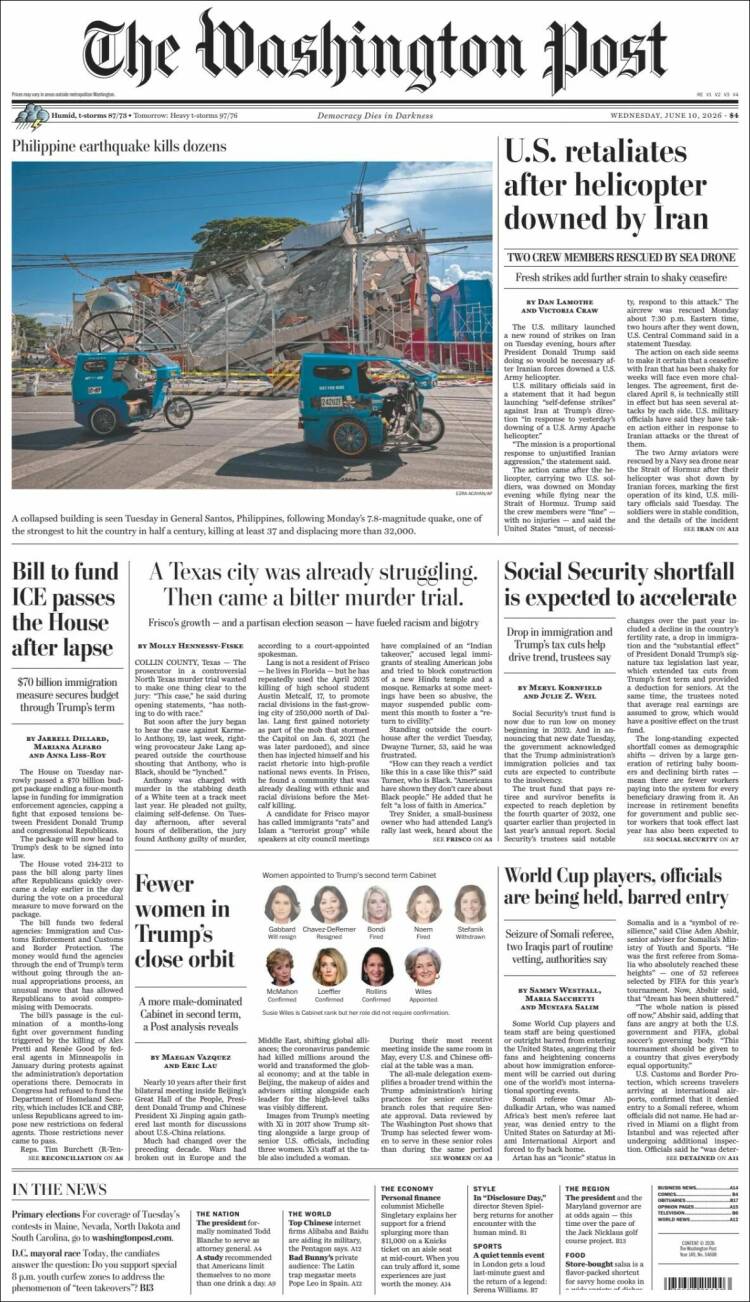 Portada de The Washington Post (USA)