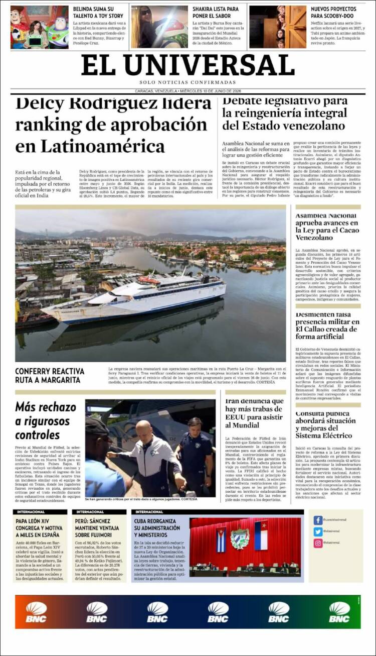 Portada de Universal (Venezuela)