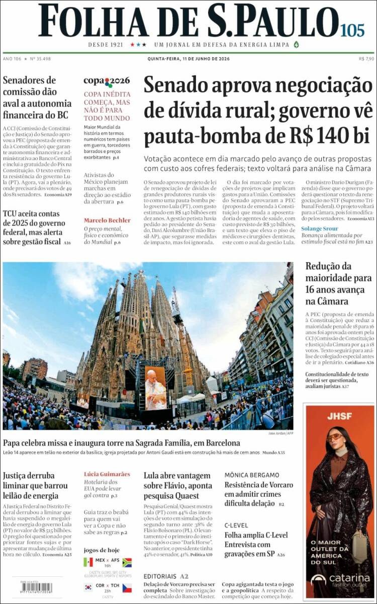 Portada de Folha de São Paulo (Brasil)