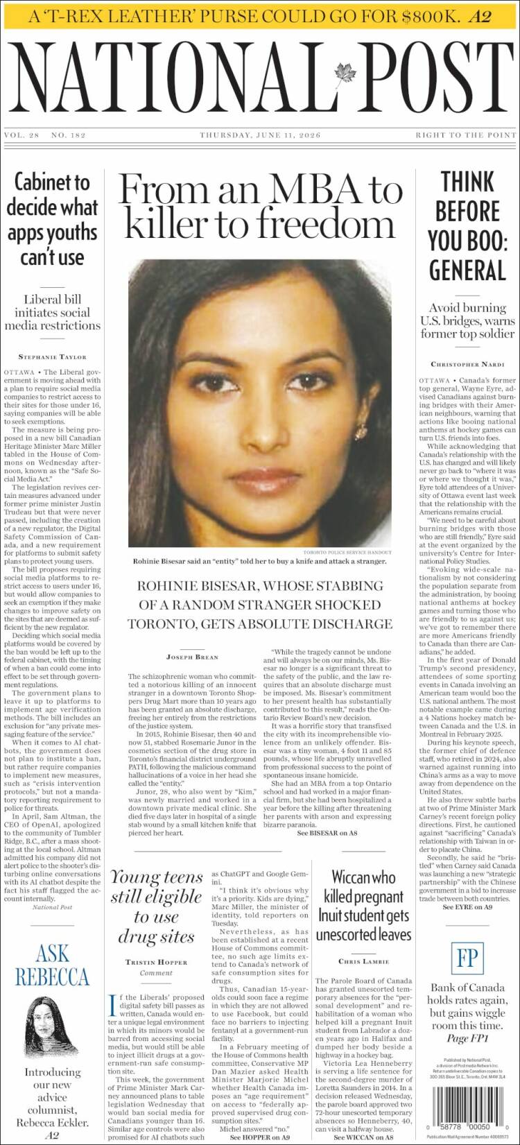 Portada de The National Post (Canad&aacute;)