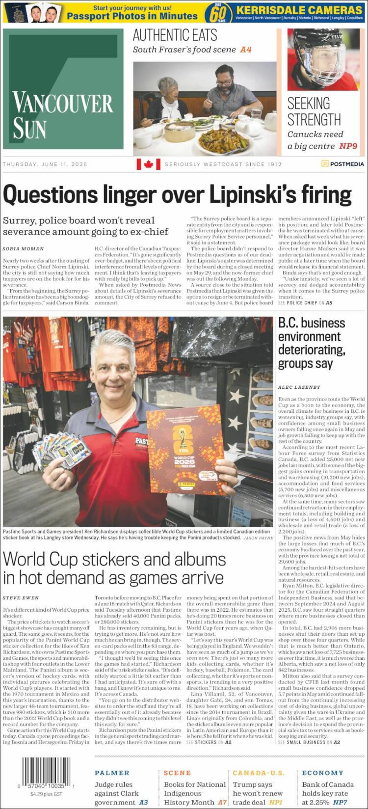 Portada de The Vancouver Sun (Canad&aacute;)