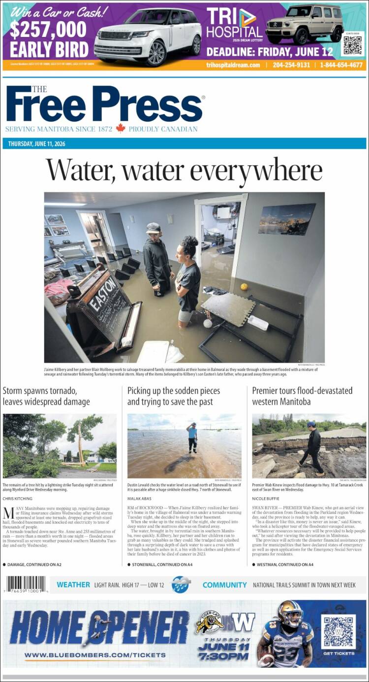 Portada de Winnipeg Free Press (Canad&aacute;)