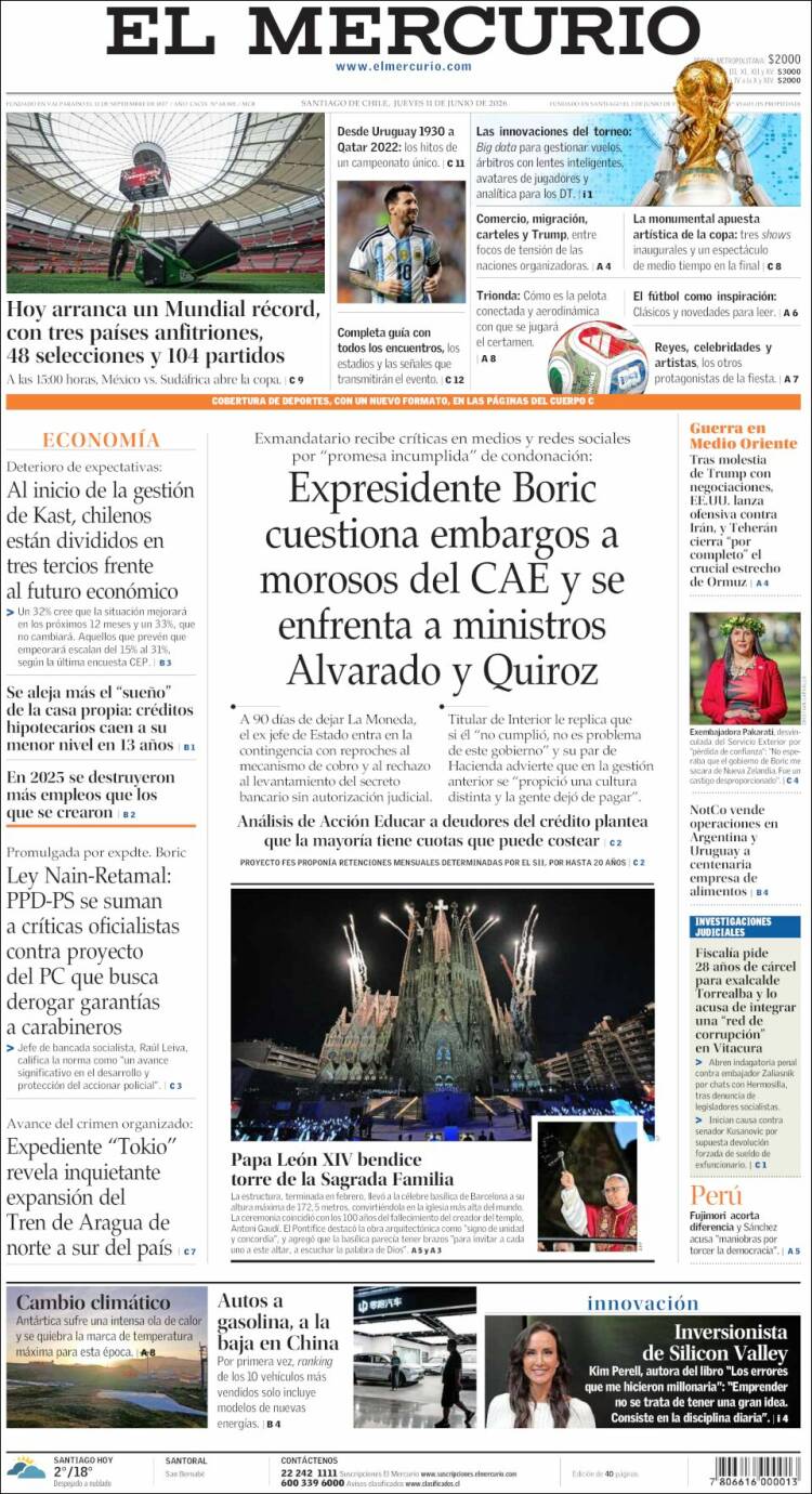 Portada de El Mercurio (Chile)