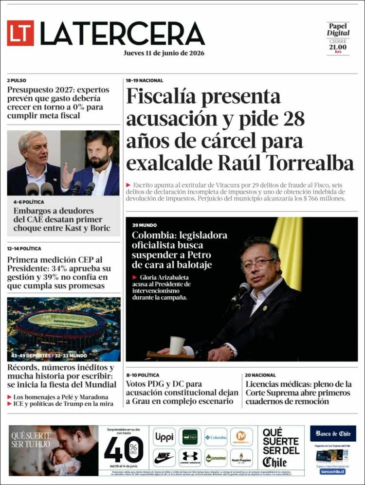 Portada de La Tercera (Chile)
