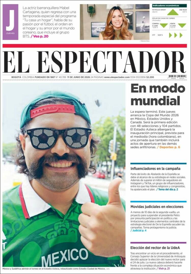 Portada de El Espectador (Colombia)