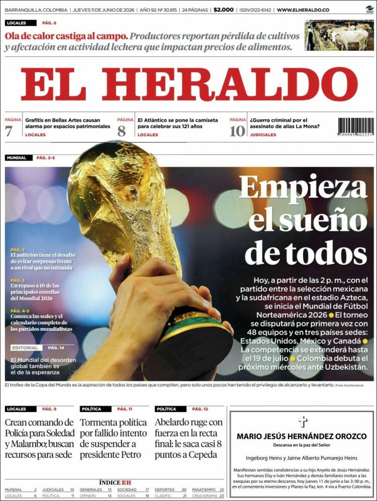 Portada de El Heraldo (Colombia)