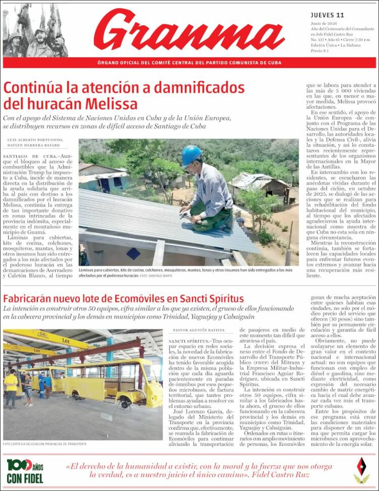 Portada de Granma (Cuba)