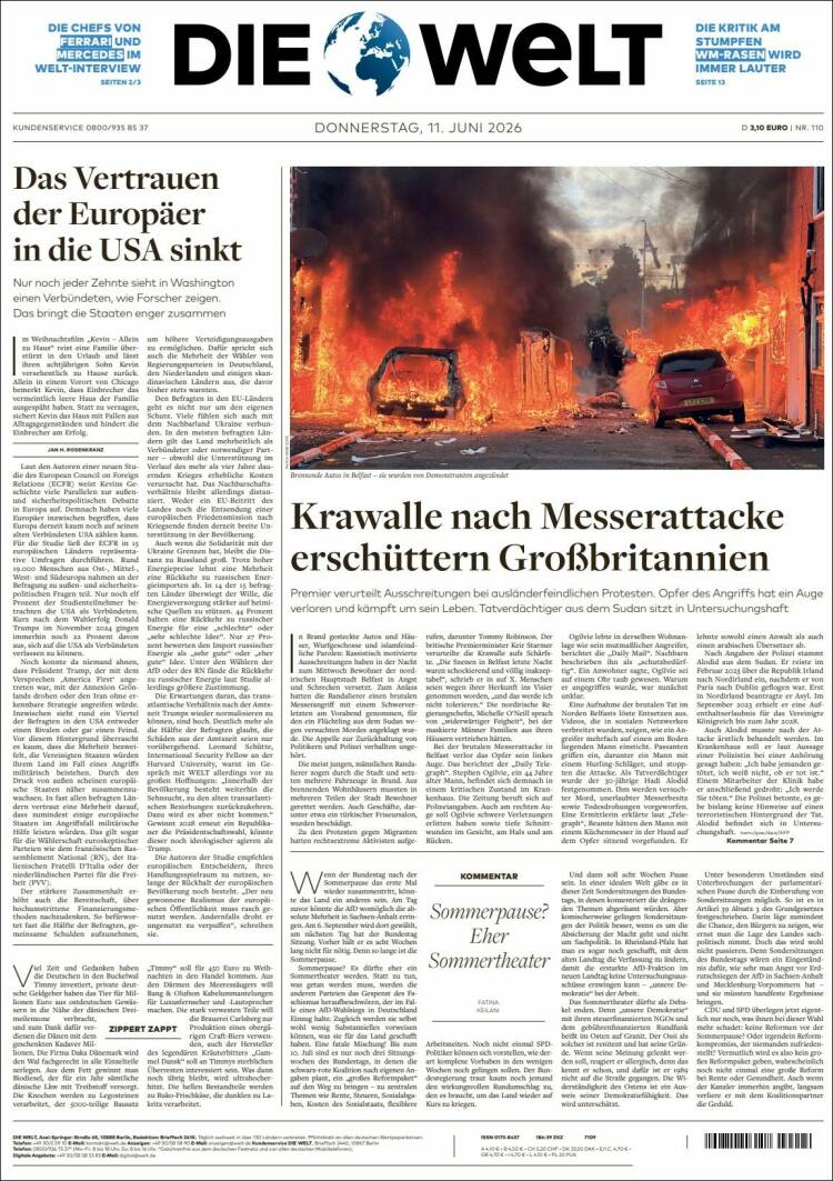 Portada de Die Welt (Alemania)