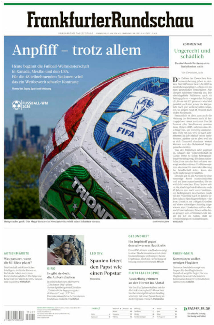 Portada de Frankfurter Rundschau (Alemania)