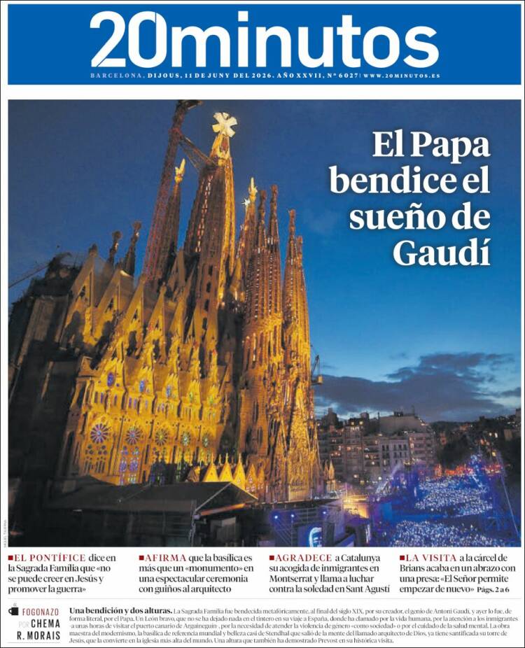Portada de 20 Minutos - Barcelona (Espa&ntilde;a)