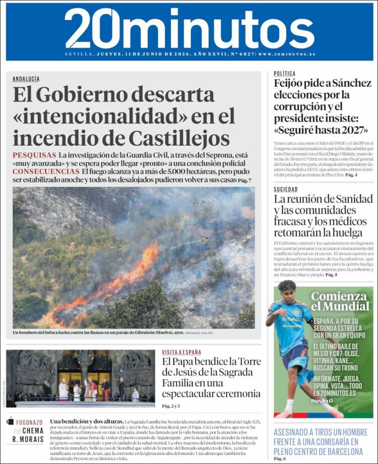 Portada de 20 Minutos - Sevilla (Espa&ntilde;a)
