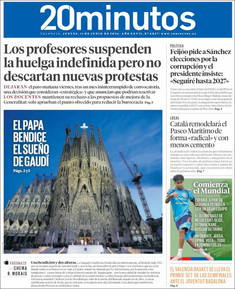 Portada de 20 Minutos - Valencia (Espa&ntilde;a)