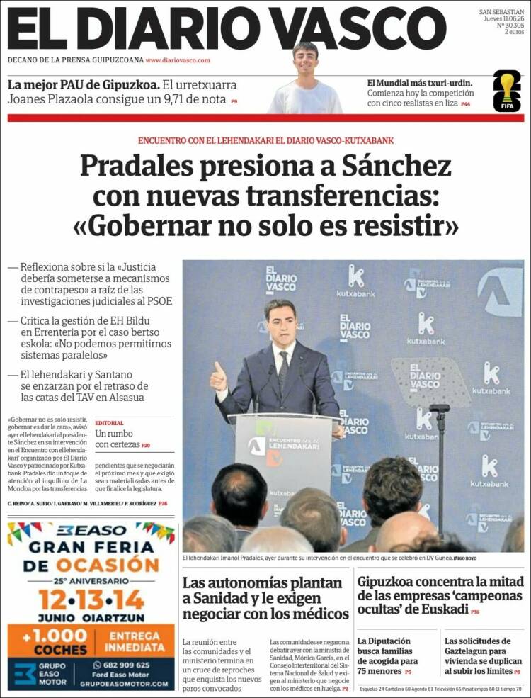 Portada de Diario Vasco (Espa&ntilde;a)