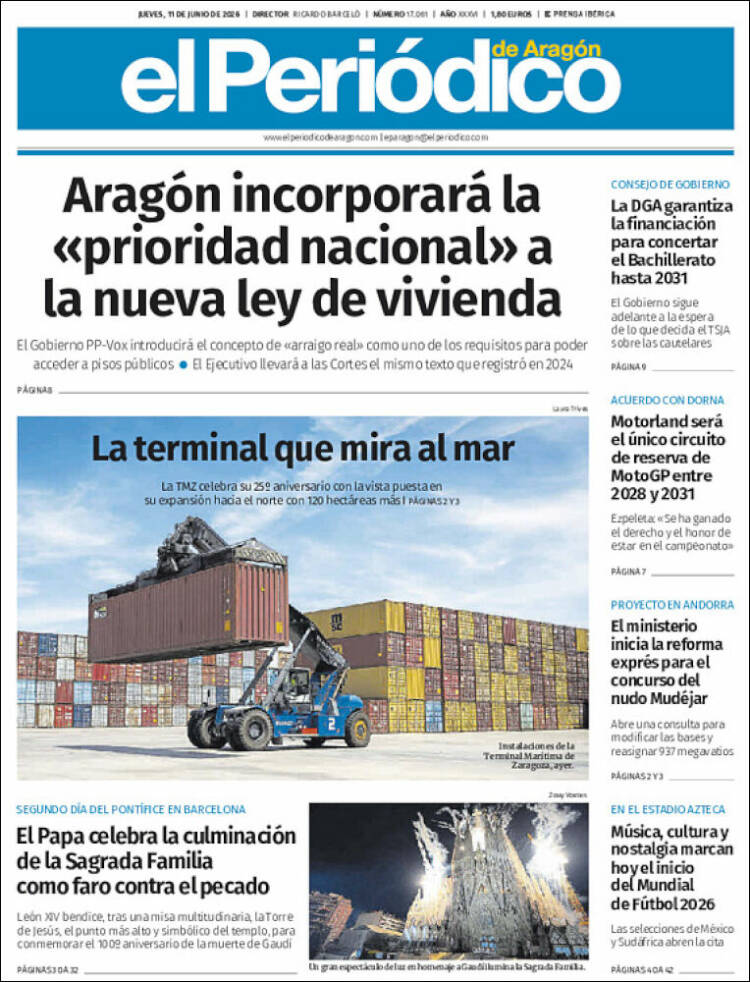 Portada de El Periódico de Aragón (Espa&ntilde;a)