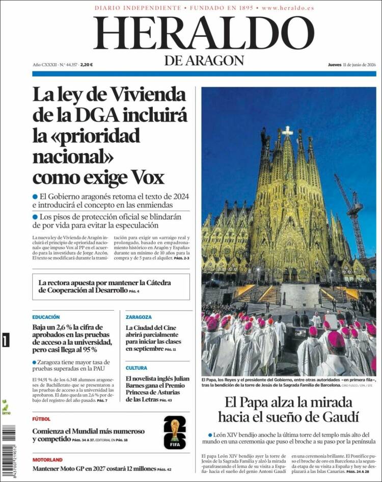 Portada de Heraldo de Aragón (Espa&ntilde;a)