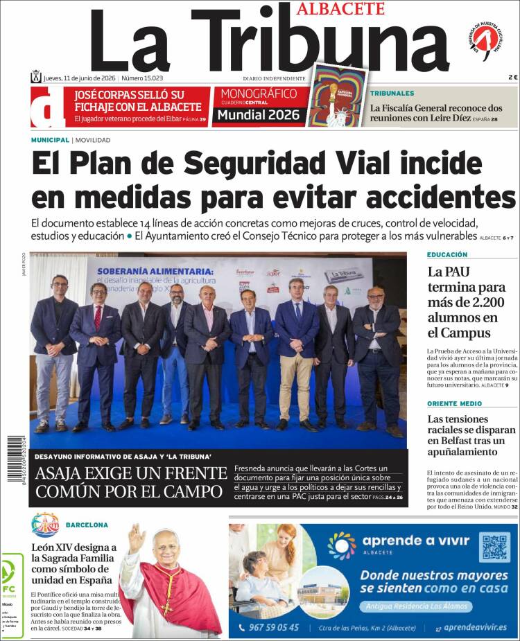 Portada de La Tribuna de Albacete (Espa&ntilde;a)