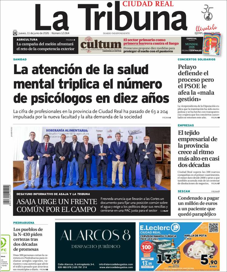 Portada de La Tribuna de Ciudad Real (Espa&ntilde;a)