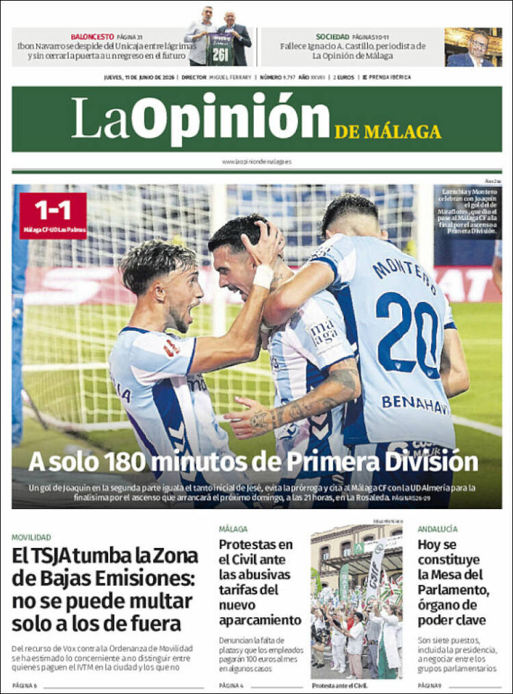 Portada de La Opinión de Málaga (Espa&ntilde;a)