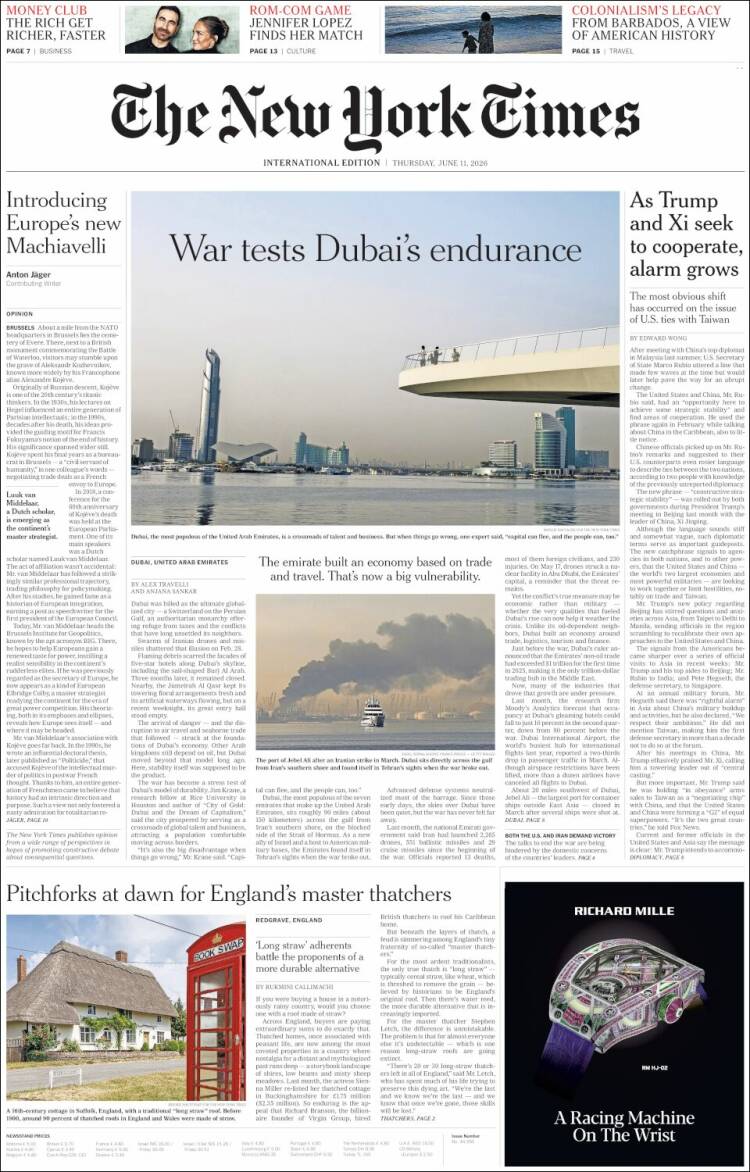 Portada de International New York Times (Europa)