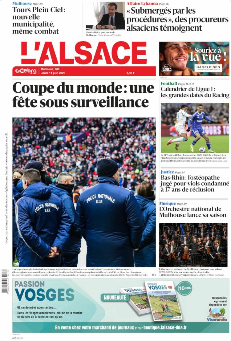 Portada de Journal L'Alsace (Francia)