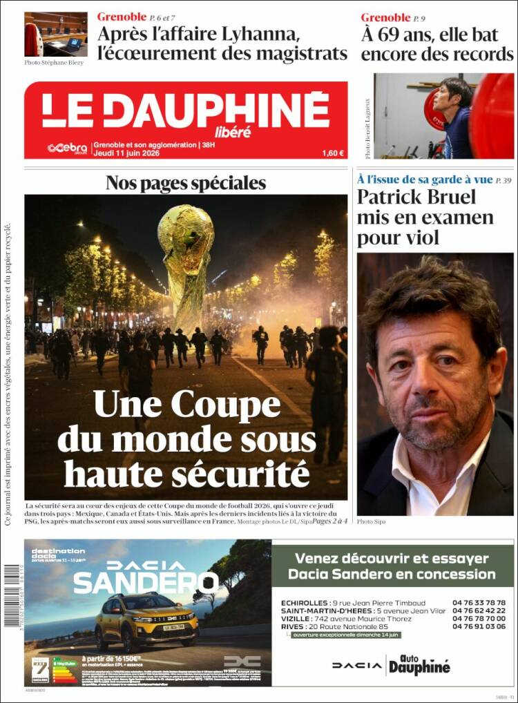 Portada de Le Dauphiné Libéré (Francia)