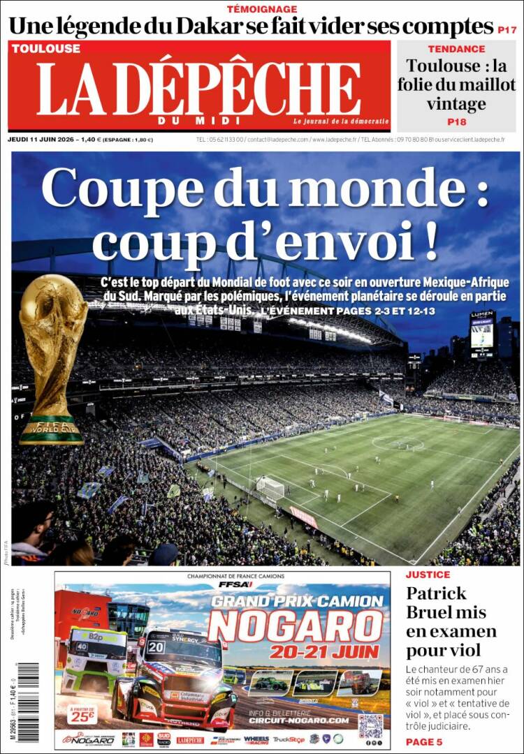 Portada de La Dépêche du Midi (Francia)