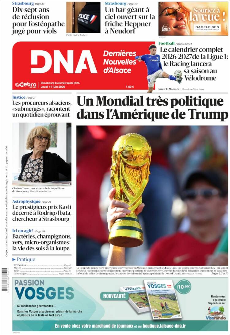 Portada de Les Dernières Nouvelles d'Alsace (Francia)